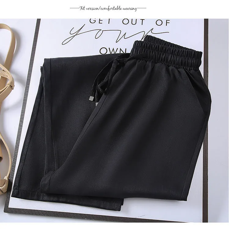 Summer Denim Wide Leg Pants Women Drape Straight Ice Silk Loose Thin Casual Pants