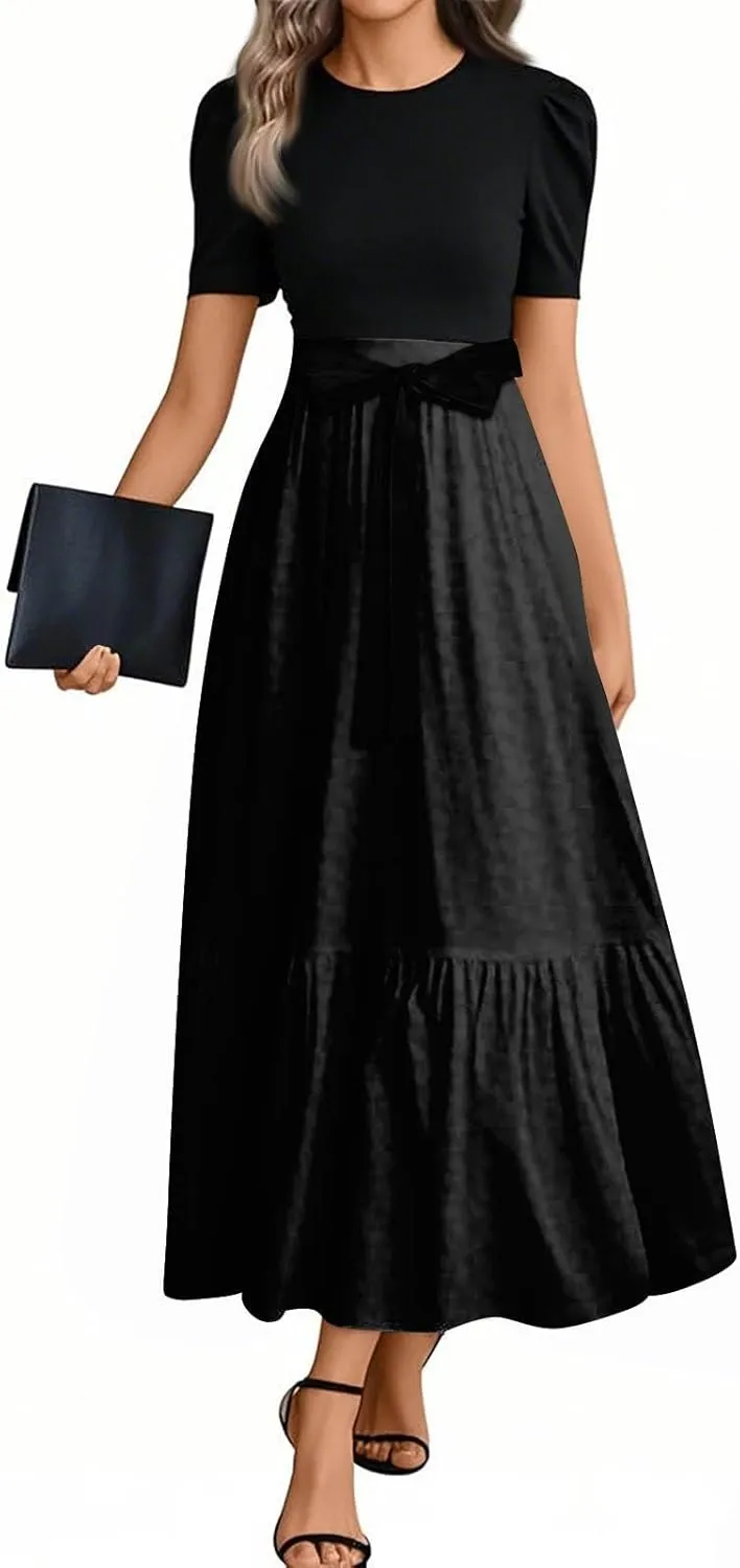 Summer Dresses for Women 2025 Elegant Classy Short Sleeve Wedding Guest Dress Work Wrap Empire Waist A Line Sundress