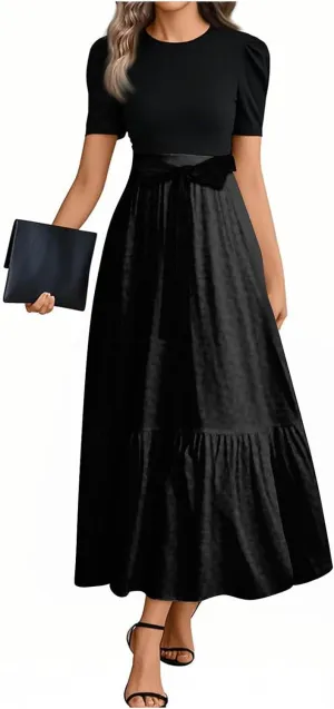 Summer Dresses for Women 2025 Elegant Classy Short Sleeve Wedding Guest Dress Work Wrap Empire Waist A Line Sundress