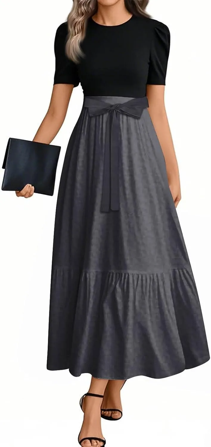 Summer Dresses for Women 2025 Elegant Classy Short Sleeve Wedding Guest Dress Work Wrap Empire Waist A Line Sundress