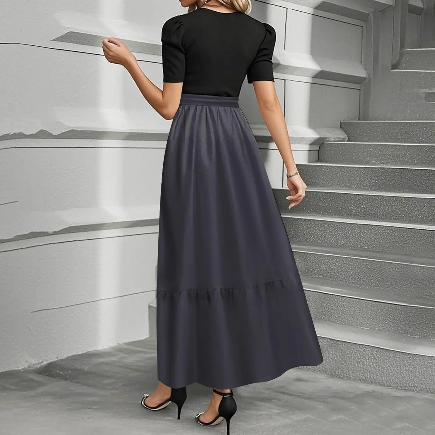 Summer Dresses for Women 2025 Elegant Classy Short Sleeve Wedding Guest Dress Work Wrap Empire Waist A Line Sundress