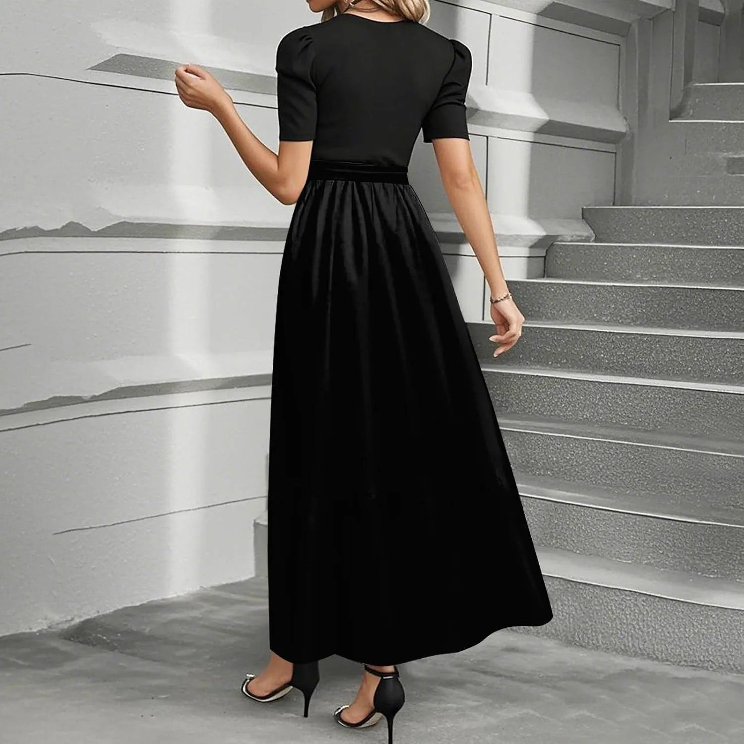 Summer Dresses for Women 2025 Elegant Classy Short Sleeve Wedding Guest Dress Work Wrap Empire Waist A Line Sundress
