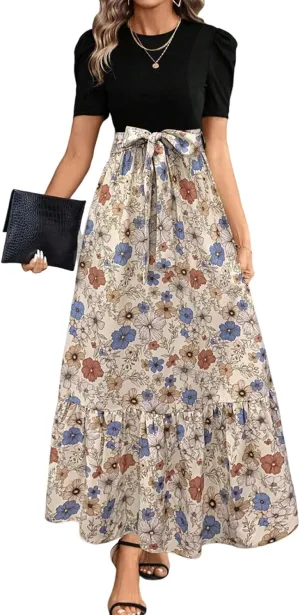 Summer Dresses for Women 2025 Empire Waist Wrap Floral Print High Waist Fashion Elegant Tea Party Dresses