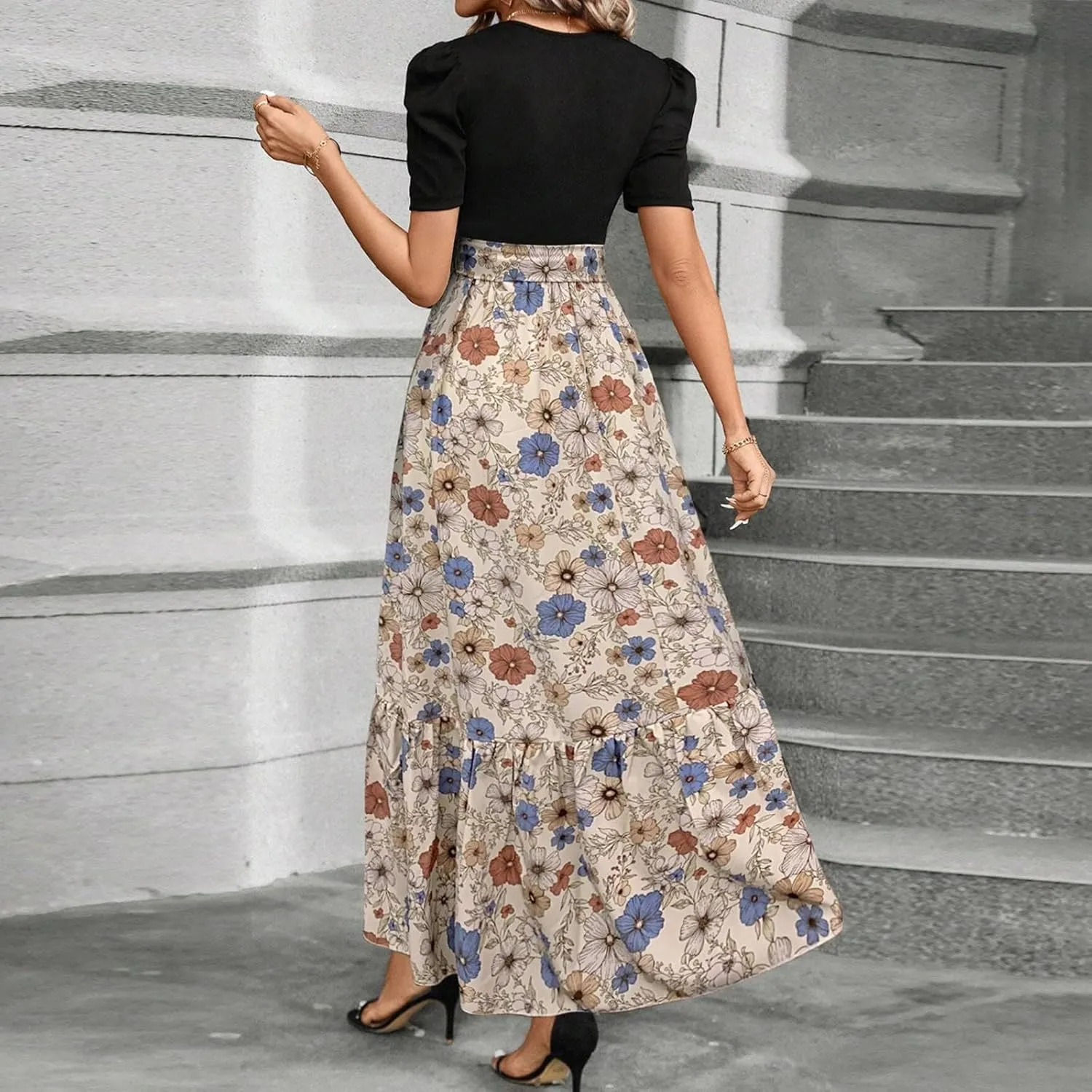 Summer Dresses for Women 2025 Empire Waist Wrap Floral Print High Waist Fashion Elegant Tea Party Dresses