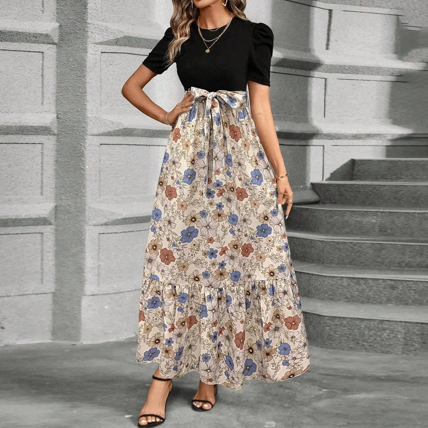 Summer Dresses for Women 2025 Empire Waist Wrap Floral Print High Waist Fashion Elegant Tea Party Dresses