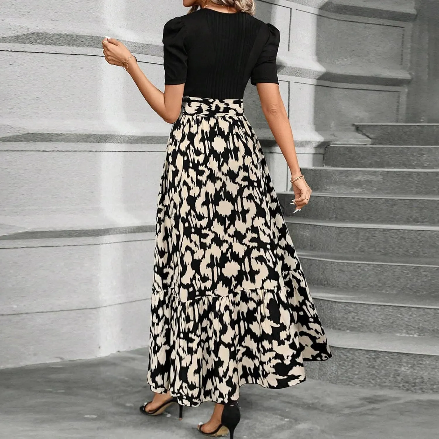 Summer Dresses for Women 2025 Empire Waist Wrap Floral Print High Waist Fashion Elegant Tea Party Dresses