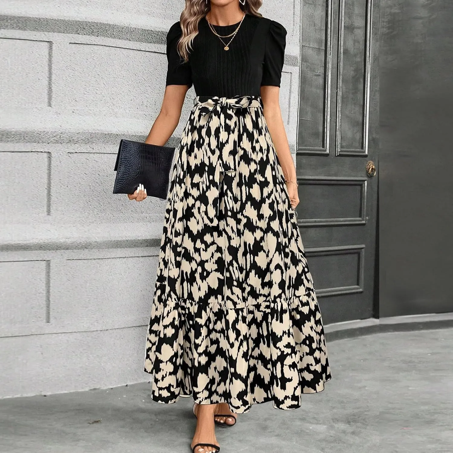 Summer Dresses for Women 2025 Empire Waist Wrap Floral Print High Waist Fashion Elegant Tea Party Dresses