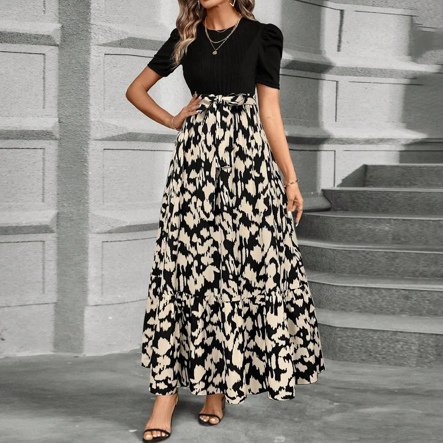 Summer Dresses for Women 2025 Empire Waist Wrap Floral Print High Waist Fashion Elegant Tea Party Dresses