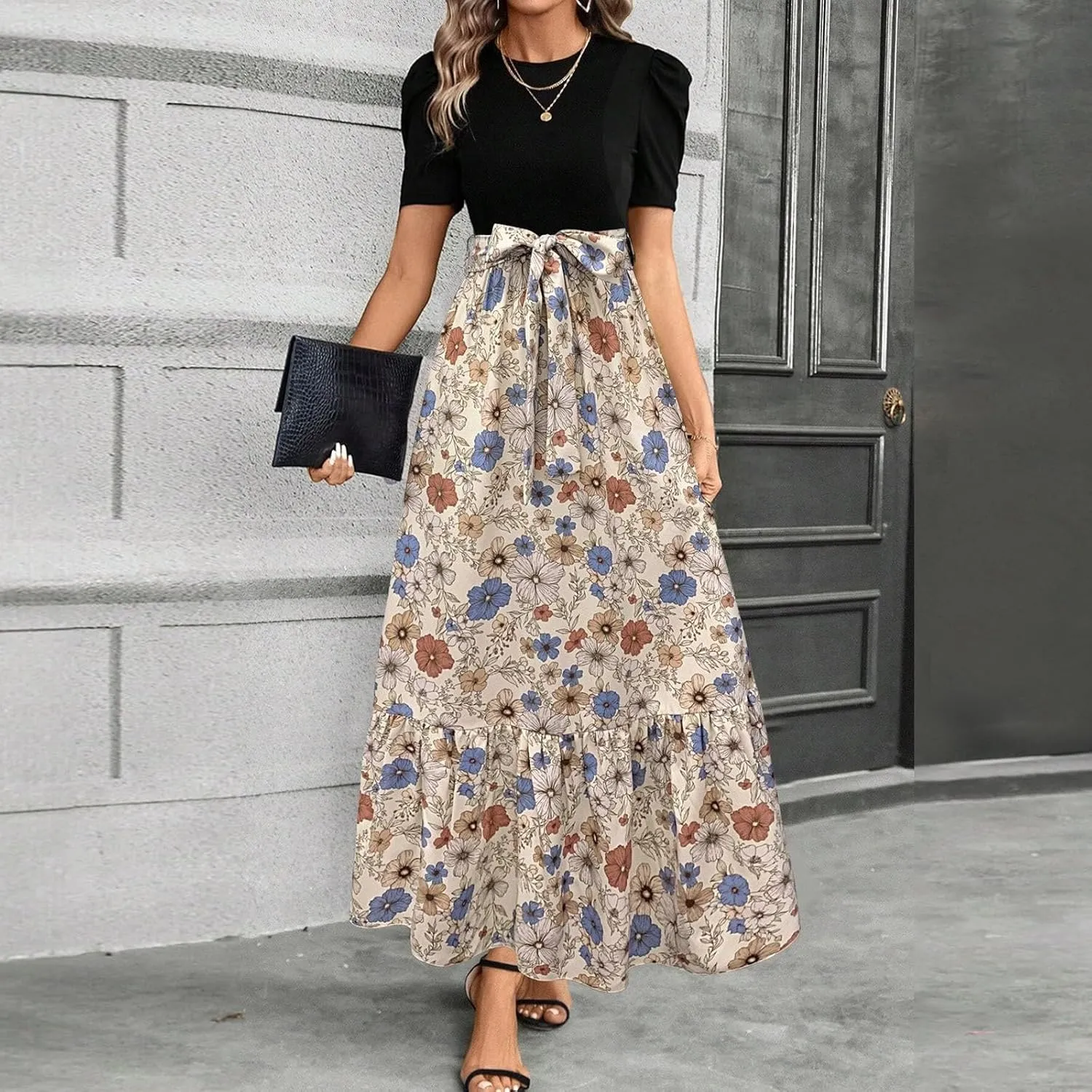 Summer Dresses for Women 2025 Empire Waist Wrap Floral Print High Waist Fashion Elegant Tea Party Dresses