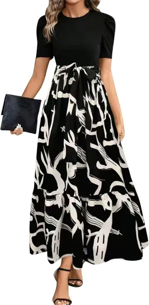 Summer Dresses for Women 2025 Empire Waist Wrap Floral Print High Waist Fashion Elegant Tea Party Dresses