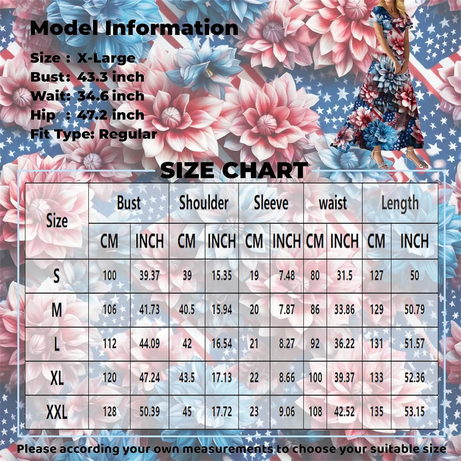 Summer Dresses for Women 2025 Star Stripes Print V Neck Maxi Sun Dress 4th of July Flowy Chiffon Boho Floral Dress