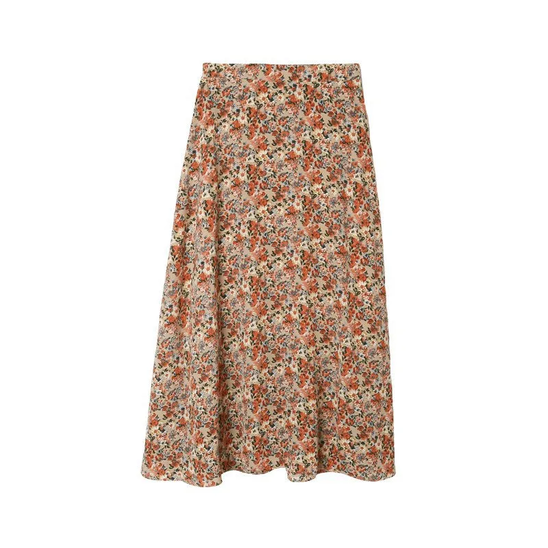 Summer Korean Loose High Waist Floral Skirt Women Mid-Length Slim Look All-Matching Chiffon Skirt