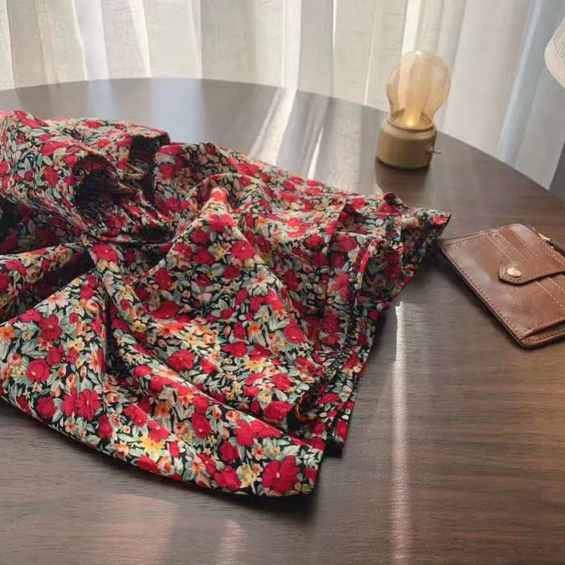 Summer Korean Loose High Waist Floral Skirt Women Mid-Length Slim Look All-Matching Chiffon Skirt