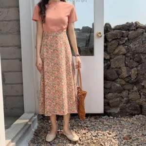 Summer Korean Loose High Waist Floral Skirt Women Mid-Length Slim Look All-Matching Chiffon Skirt