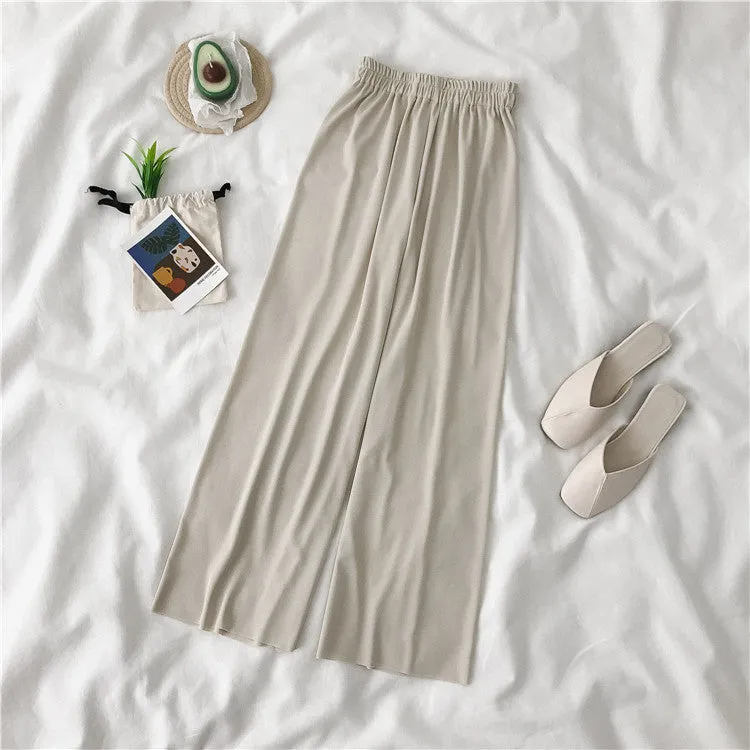 Summer Thin Ice Silk Wide Leg Women High Waist Drape Loose All-Matching Black Ankle-Length Casual Minimalist Long Pants