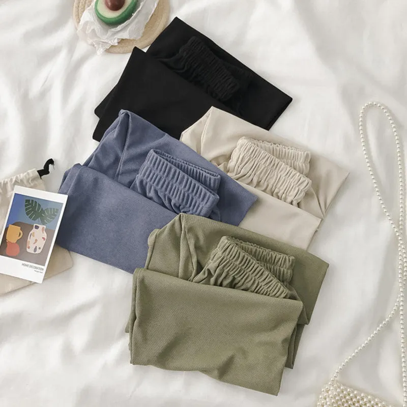 Summer Thin Ice Silk Wide Leg Women High Waist Drape Loose All-Matching Black Ankle-Length Casual Minimalist Long Pants