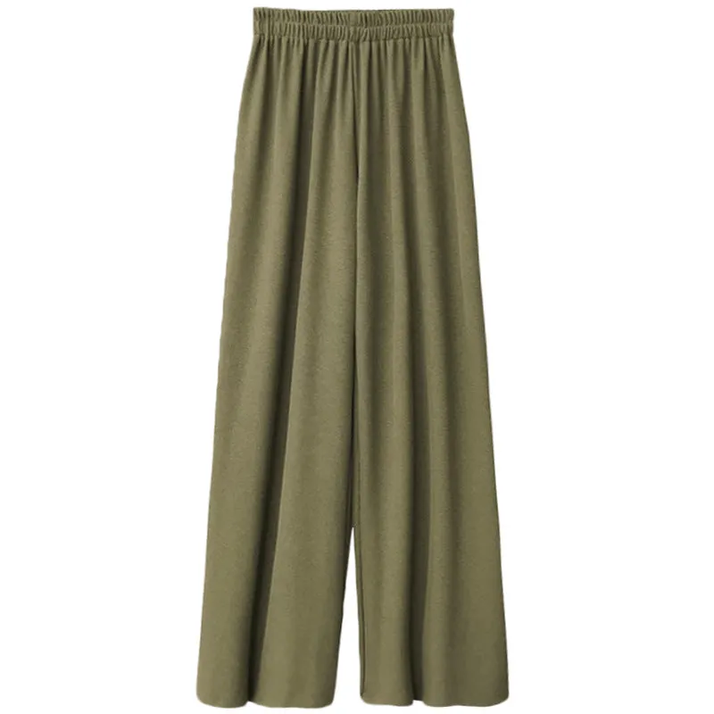 Summer Thin Ice Silk Wide Leg Women High Waist Drape Loose All-Matching Black Ankle-Length Casual Minimalist Long Pants