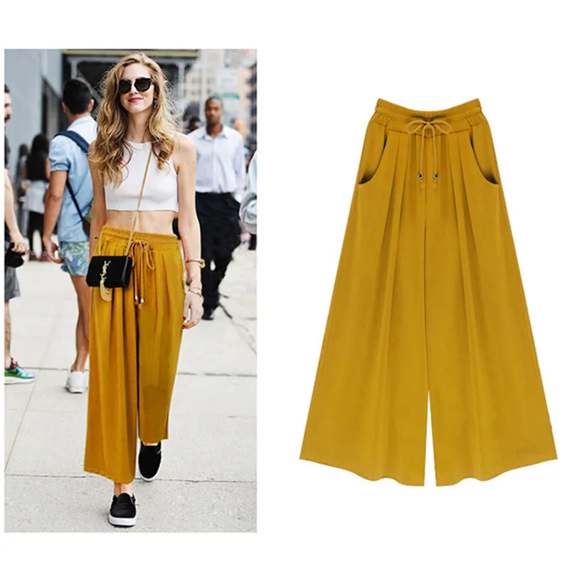 Summer Women Pants Europe Popular Plus Size All-Matching Loose Wide Leg Pants