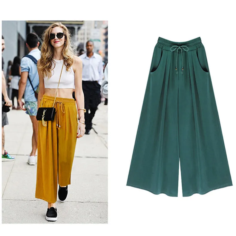 Summer Women Pants Europe Popular Plus Size All-Matching Loose Wide Leg Pants