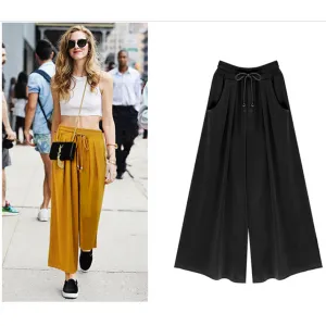 Summer Women Pants Europe Popular Plus Size All-Matching Loose Wide Leg Pants