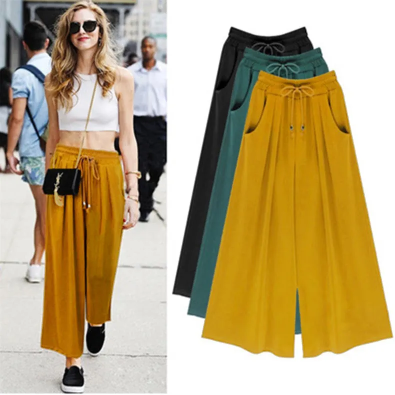 Summer Women Pants Europe Popular Plus Size All-Matching Loose Wide Leg Pants