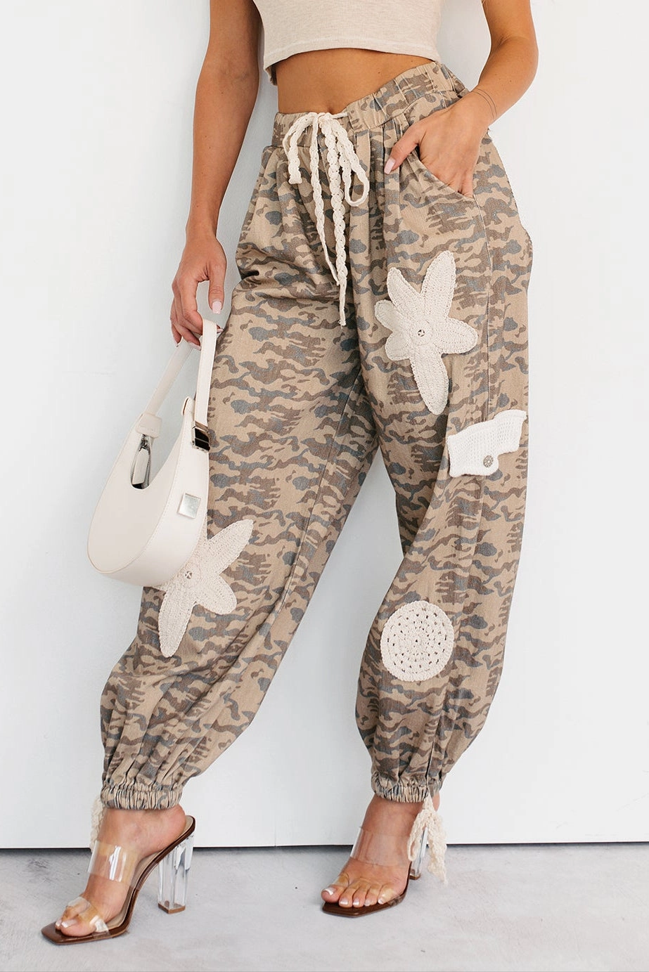 Sun Comes Up POL Drawstring Denim Joggers (Beige Camo)