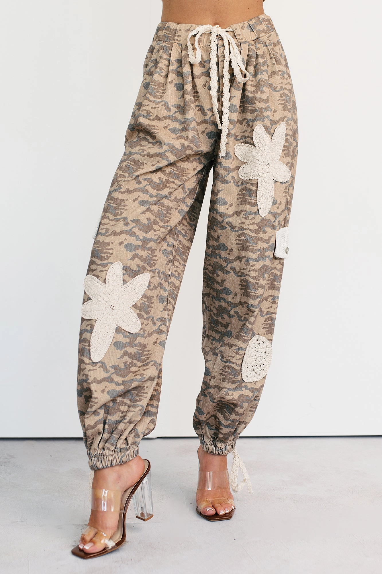 Sun Comes Up POL Drawstring Denim Joggers (Beige Camo)