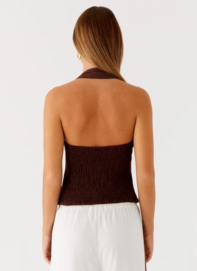 Sunflare Linen Halter Top - Chocolate Sunflare Linen Halter Top - Chocolate