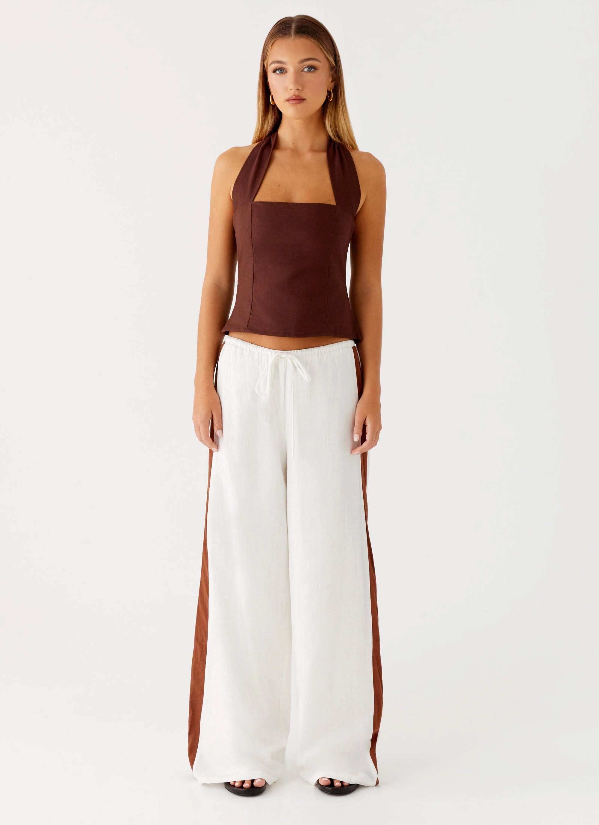 Sunflare Linen Halter Top - Chocolate