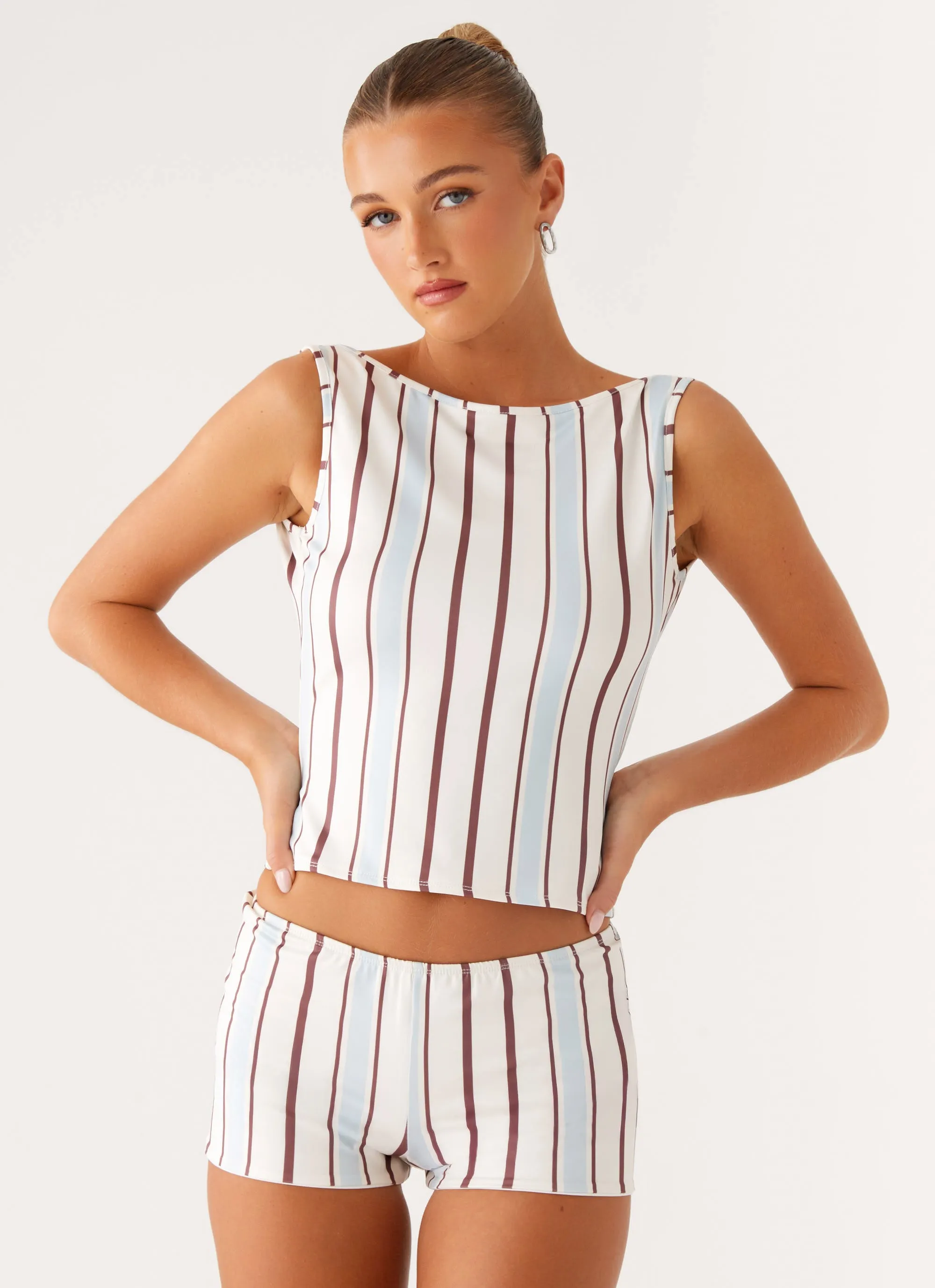 Sun's Out Low Rise Mini Shorts - Blue Stripe