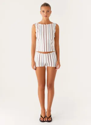Sun's Out Low Rise Mini Shorts - Blue Stripe Sun's Out Low Rise Mini Shorts - Blue Stripe
