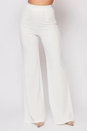 Sutton - White High Waisted Wide Leg Trousers