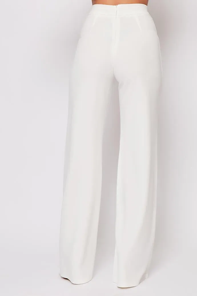Sutton - White High Waisted Wide Leg Trousers