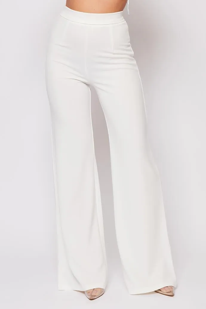 Sutton - White High Waisted Wide Leg Trousers