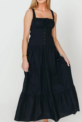 Sutton Corset Button Down Tiered Maxi Dress in Black *Final-Sale* Sutton Corset Button Down Tiered Maxi Dress in Black *Final-Sale*