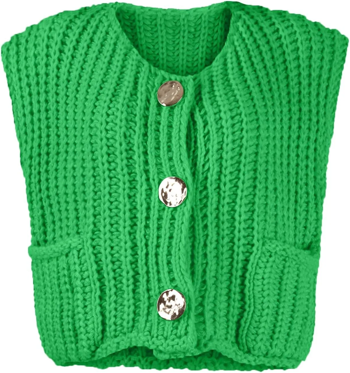 Sweater Vest Women Button Up Sleeveless Cropped Knit Vest Casual Chunky Vest With Pockets Fall Tops Knit Cardigan