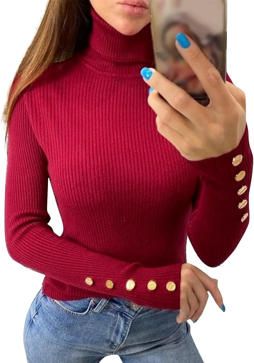 Sweaters for Women Casual Solid Color Turtleneck Sweatshirts Trendy Slim Long Sleeve Pullover Tops Fall Clothes