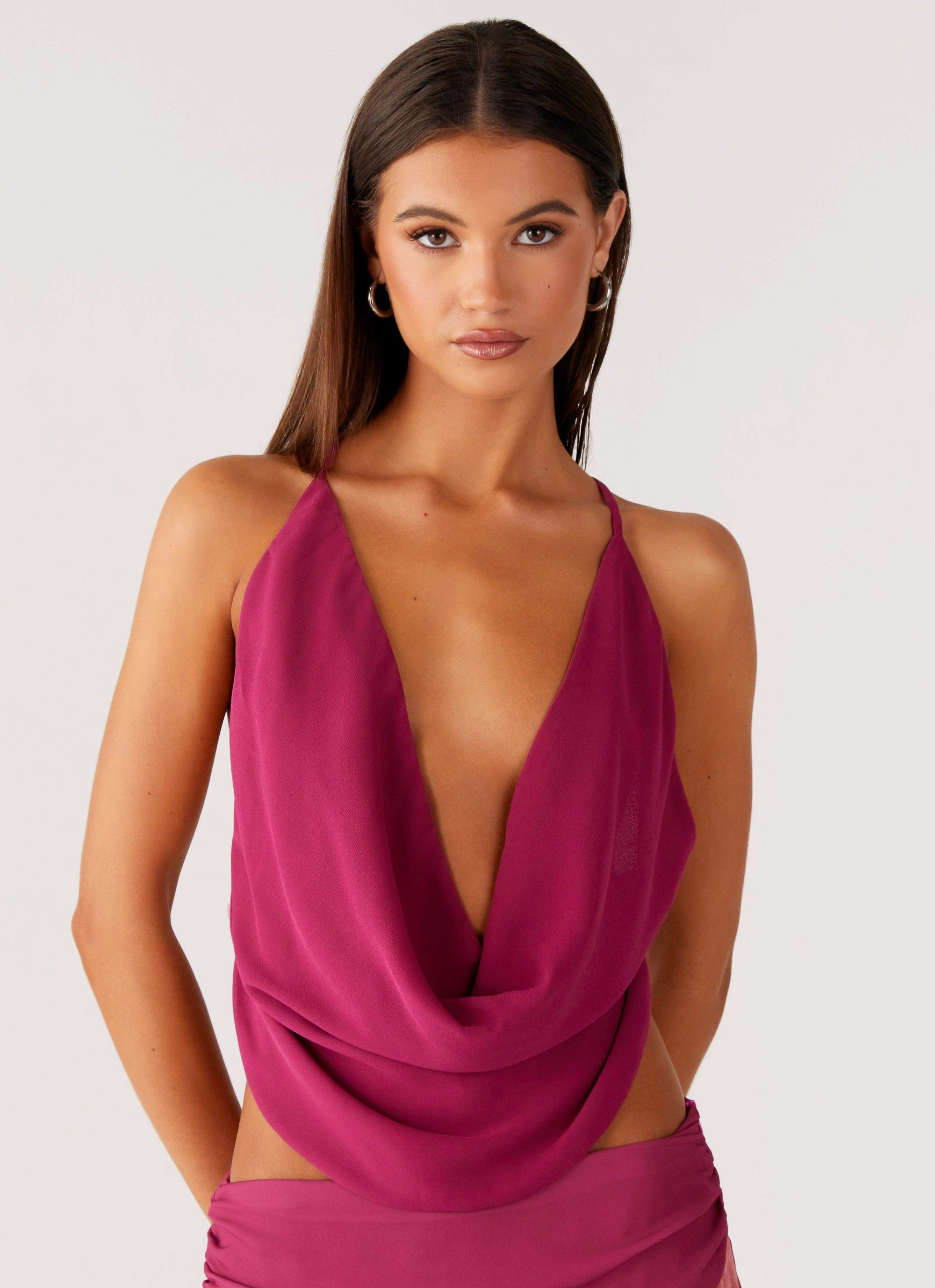 Sweet Charm Cowl Neck Top - Violette