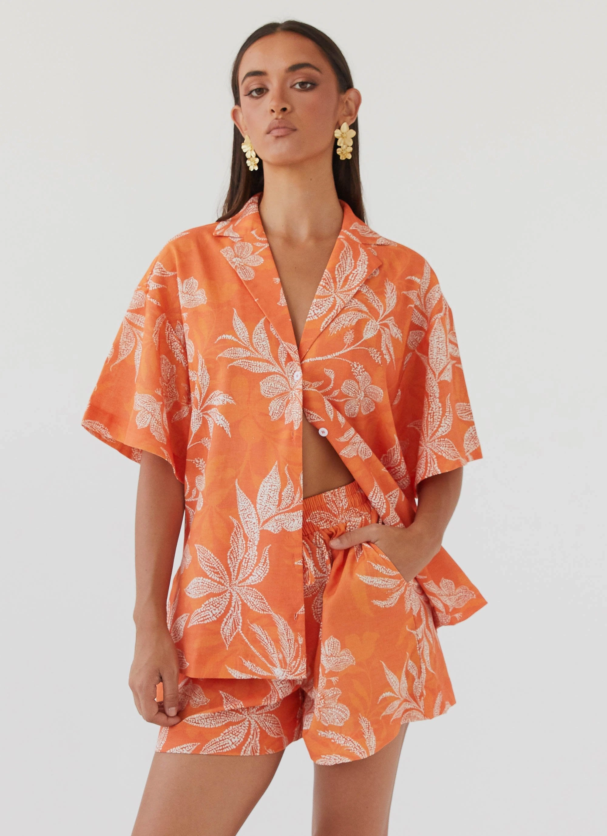 Sweet Relief Oversized Linen Shirt - Tropic Sunset