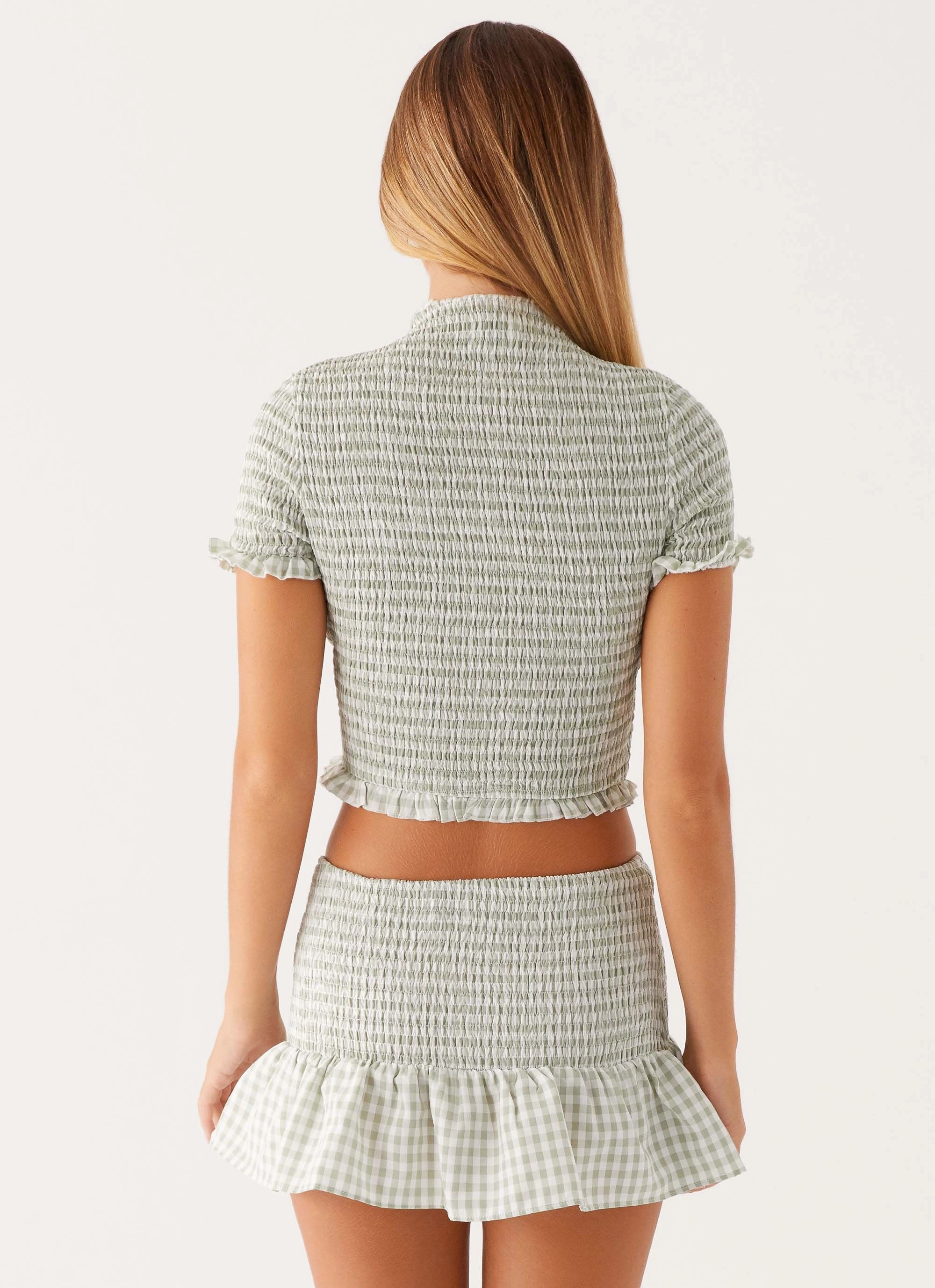 Sweetest Pie Mini Skirt - Sage Gingham
