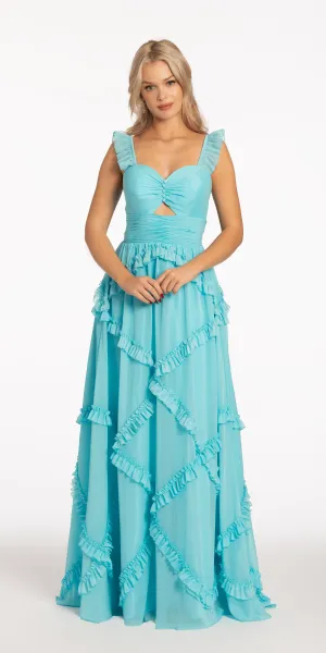 Sweetheart Chiffon Ruffle Dress with Keyhole Front