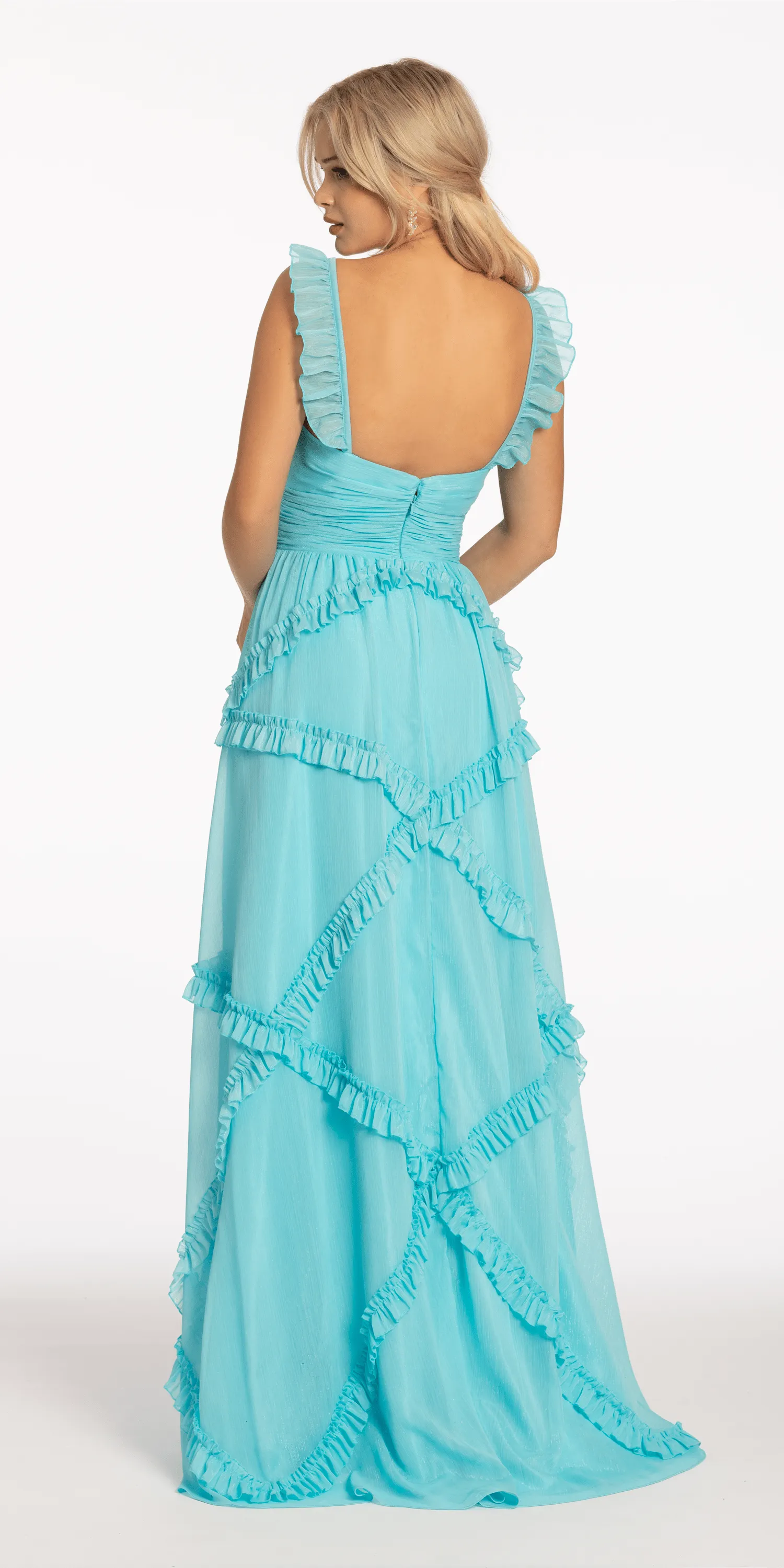 Sweetheart Chiffon Ruffle Dress with Keyhole Front