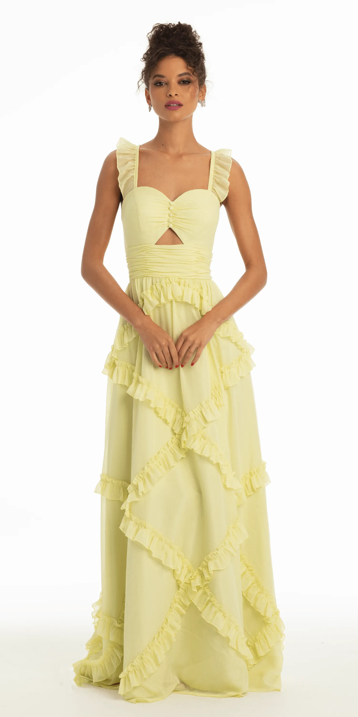 Sweetheart Chiffon Ruffle Dress with Keyhole Front