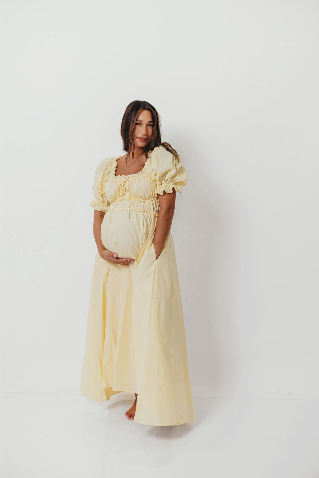 Sydnee Cotton Maxi Dress in Butter Yellow - Bump Friendly