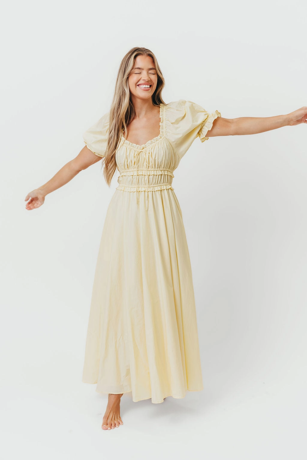Sydnee Cotton Maxi Dress in Butter Yellow - Bump Friendly