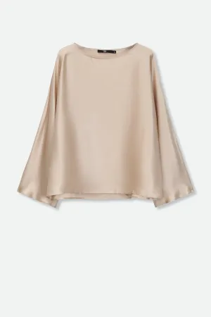 SYLVIE BRACELET SLEEVE BLOUSE IN SILK CHARMEUSE CHAMPAGNE BEIGE SYLVIE BRACELET SLEEVE BLOUSE IN SILK CHARMEUSE CHAMPAGNE BEIGE