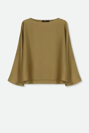 SYLVIE BRACELET SLEEVE BLOUSE IN STRETCH SILK CHARMEUSE IN GOLD SYLVIE BRACELET SLEEVE BLOUSE IN STRETCH SILK CHARMEUSE IN GOLD