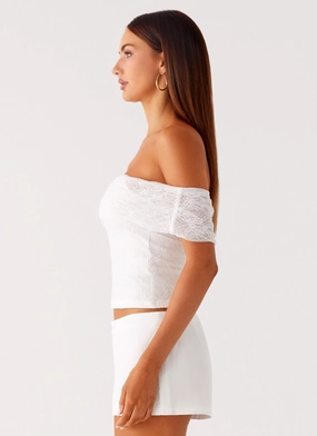 Tabby Off Shoulder Top - White Tabby Off Shoulder Top - White