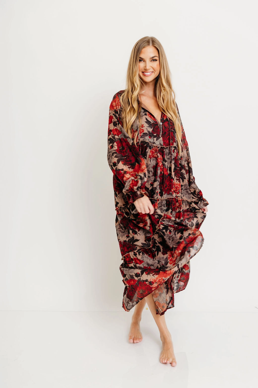 Tabitha Midi Dress in Sand - Bump Friendly