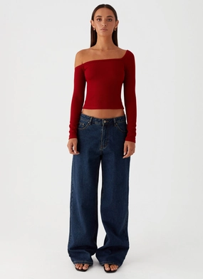 Talia Asymmetric Long Sleeve Top - Red Talia Asymmetric Long Sleeve Top - Red